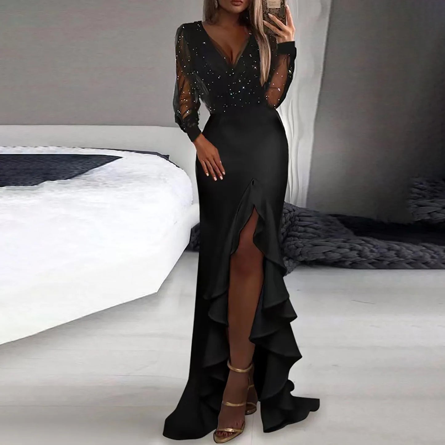 Evening wear Dresses: Long Dress Women's Deep V Neck Dress