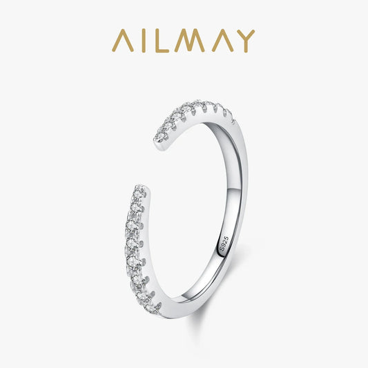 Ailmay 925 Sterling Silver Fashion Open Size Sparkling CZ Index Finger Ring For Women Classic Wedding Engagement Fine Jewelry