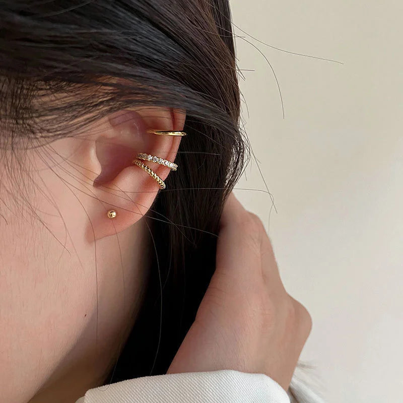 EVISPOL Fashion Exquisite Crystal Zerconia Ear Cuff Earrings for Woman Non Piercing Leaf Clip Earrings Christmas Jewelry Gift
