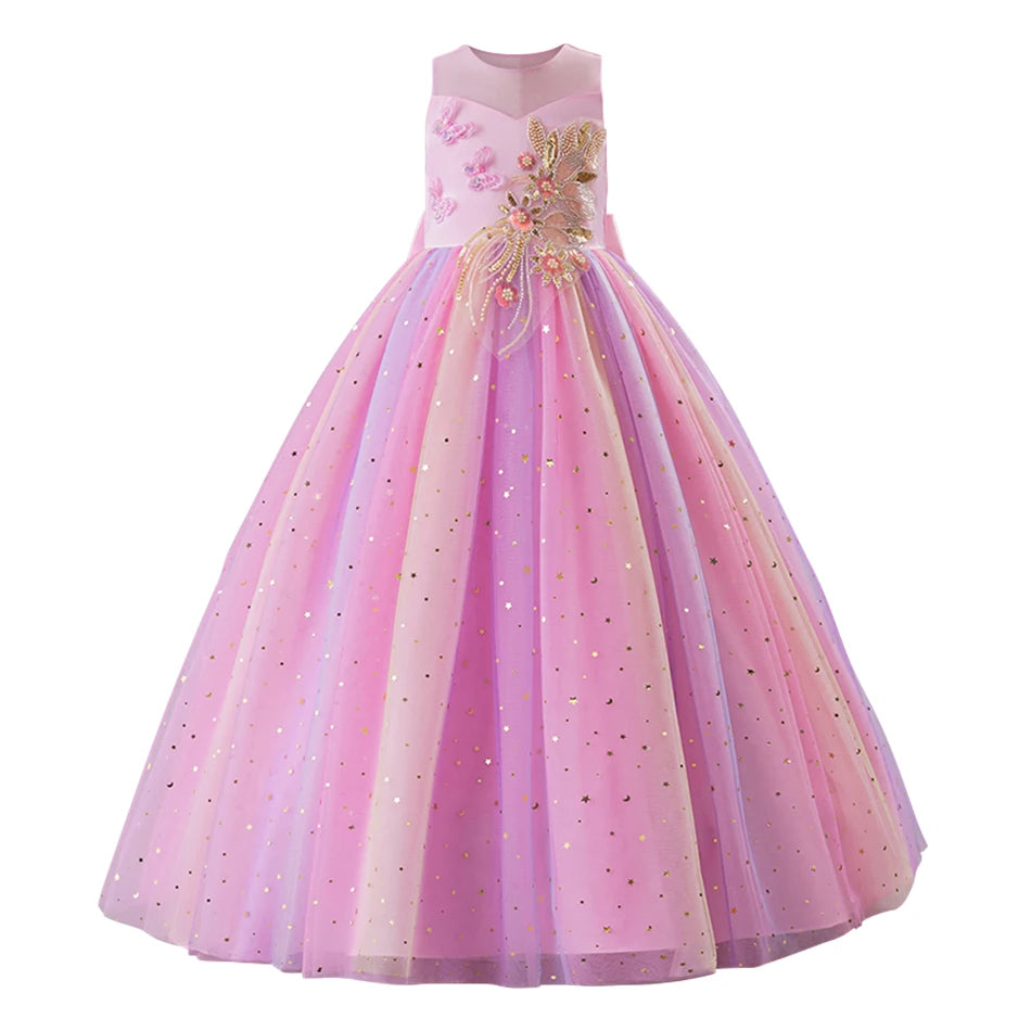 Elegant Kids Sleeveless Tulle Ball Gown Stage Performances Weddings Christmas Girls Dresses Girls Princess Party Dresses