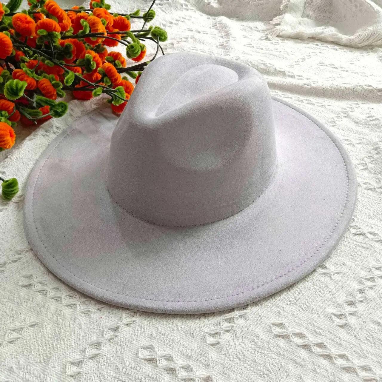 Vegan Suede Fedora Rancher Hats Blank Hats for Burning Multicolor teardrop shaped Top 9.5cm Brim Unisex Jazz Hat Church Hat