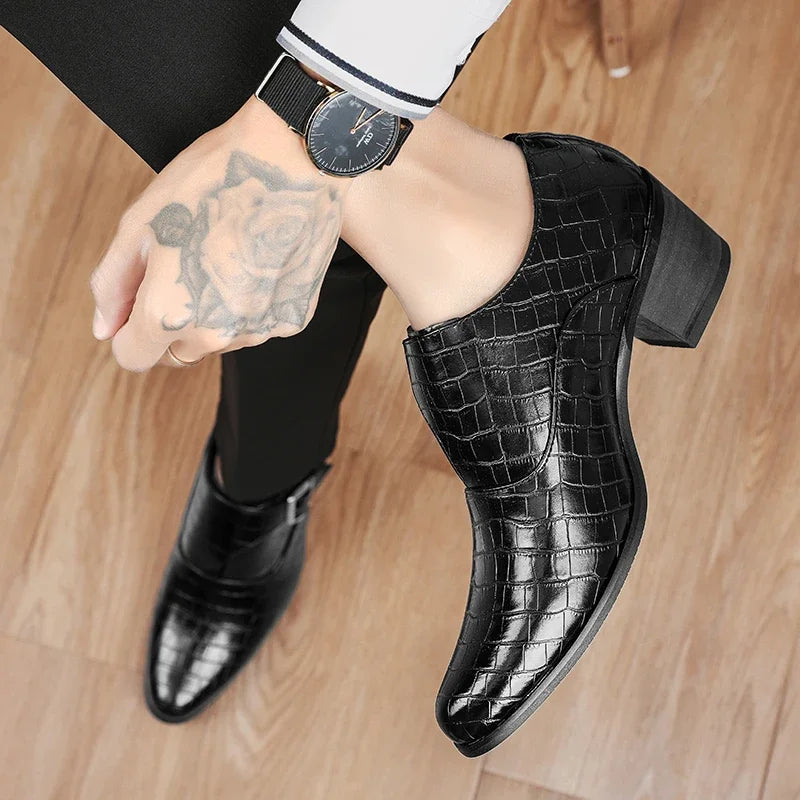 2024 New Elevator Shoes for Men Heel Shoes Formal Leather Brown Men Loafers Dress Fashion Crocodile Mens Heightening Shoes