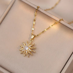 Classic Gold Color Stainless Steel Necklace For Women Shiny Zircon Geometric