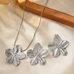 Stainless Steel Jewelry Set French Vintage Flower Necklace Earrings Exaggerated