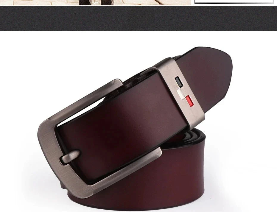 Men's Genuine Leather Alloy Pin Square Buckle Belts High Quality Vintage Style Male Waist Straps Classic Men Jeans Waistband