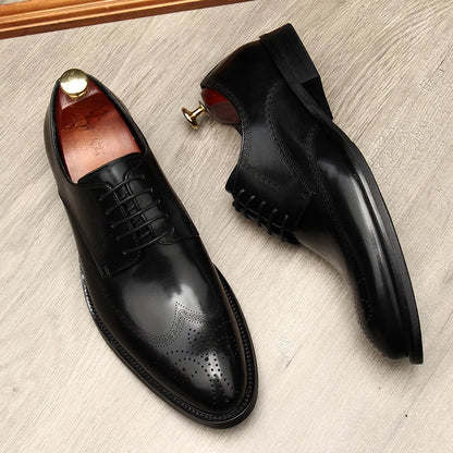 Spring/Autumn Men Luxury Black/Brown Genuine Leather Dress Wedding Pointed Toe Oxford Lace-Up Formal Male Office Shoes