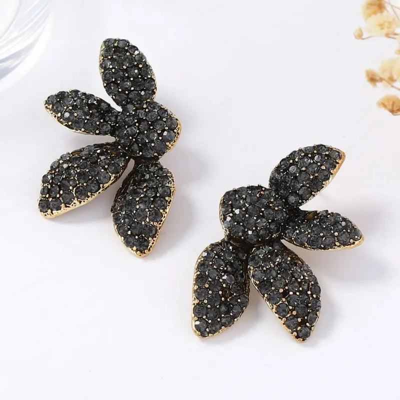 ZAA Vintage Gothic Black Rhinestone Flower Earrings for Women Fashion Holiday Party Jewelry Gifts New