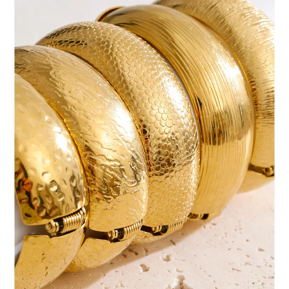 Yhpup 66mm Old Money Style Stainless Steel Hammer Metal Statement Bracelets Bangle Waterproof Vintage Minimalist Jewelry New