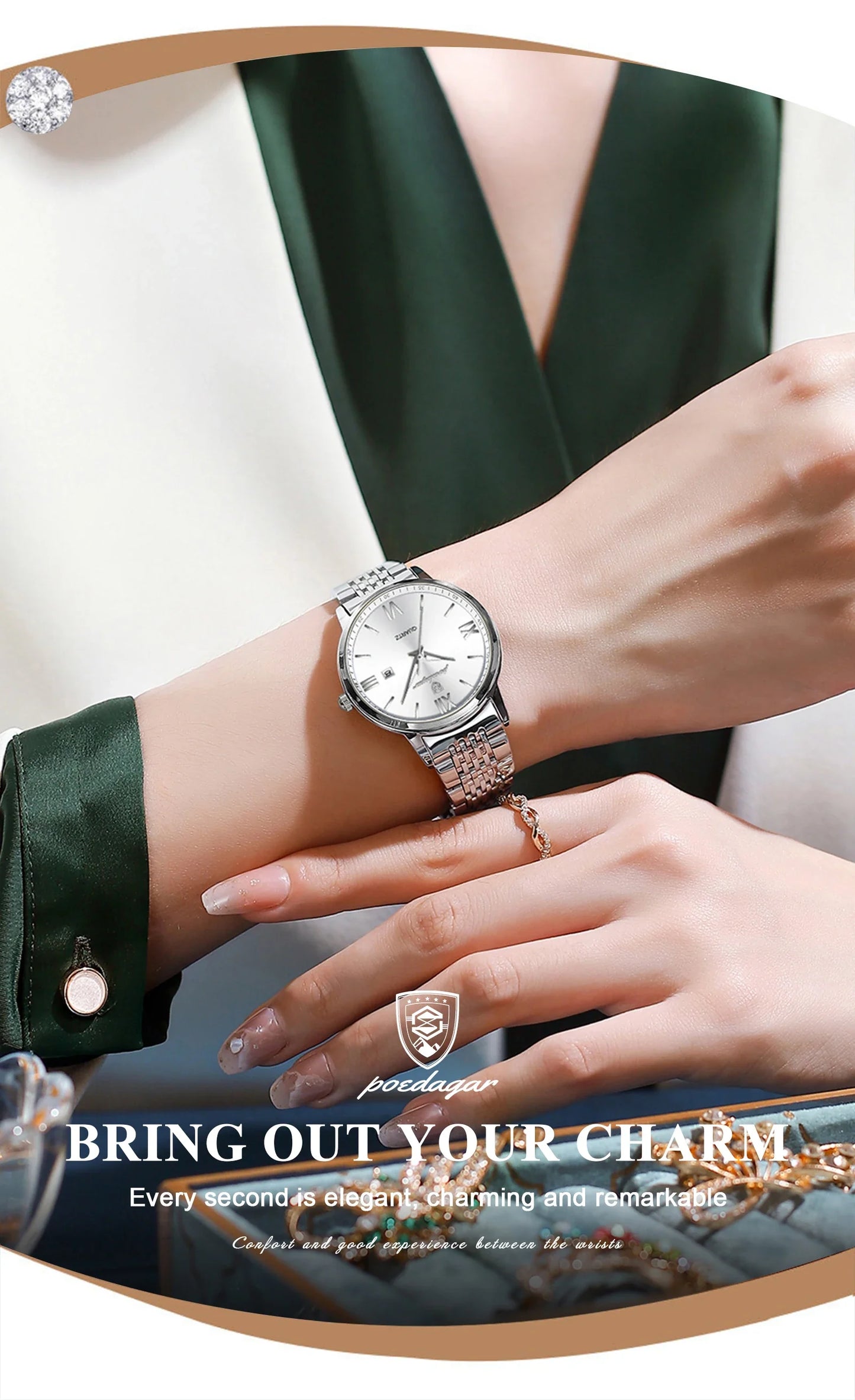 POEDAGAR Original Fashion Watch For Woman Waterproof Luminous Date Ladies Watch Stainless Steel Quartz Business Women's Watches