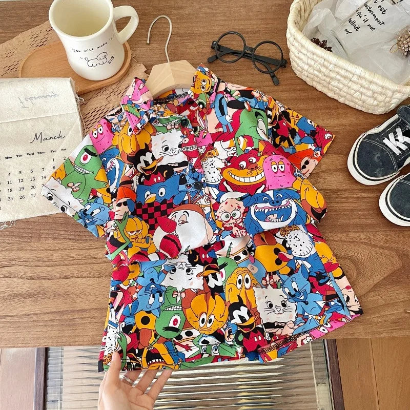 2PCS 2025 Kids Boys Set Clothes Floral Pattern Baby Boy Shirt + Short Outfits Summer Party Birthday Handsome Tops Suit