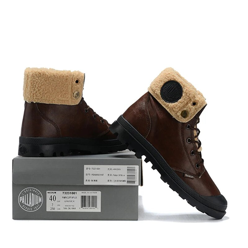 Boots for Men Ankle Boots Vintage Leather Texture Plush  Fashion Motorcycle Shoes