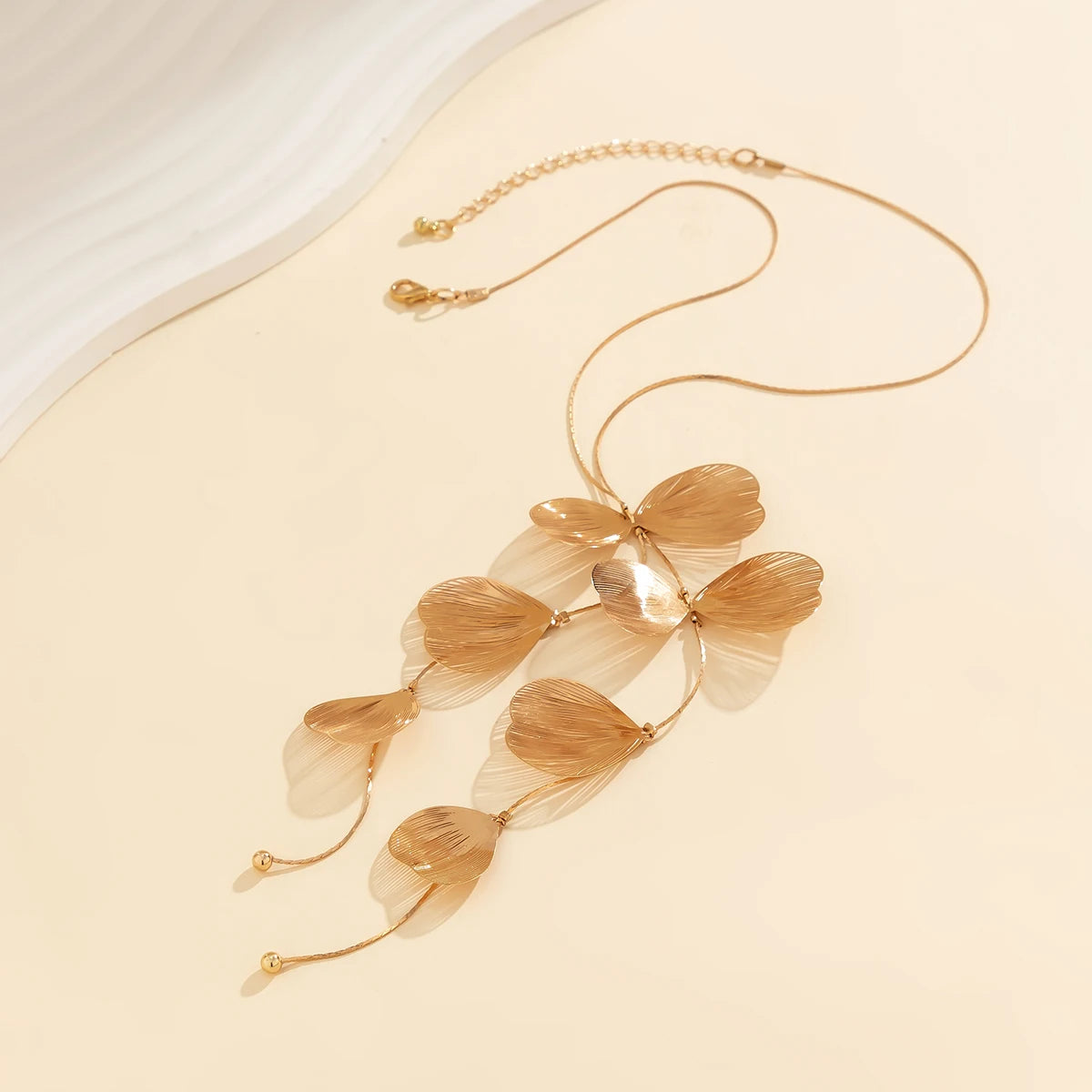 Long Tassels Chest Chain with Leaves Pendants Necklace for Women Trendy Sweater