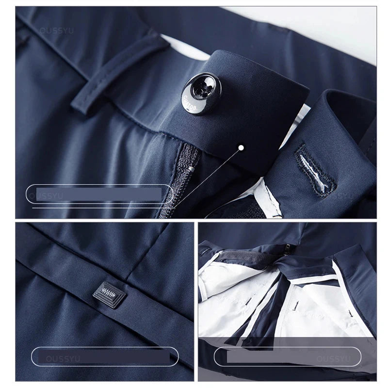 Summer Stretch Ankle-Length Suit Pants Men Thin Business Solid Color