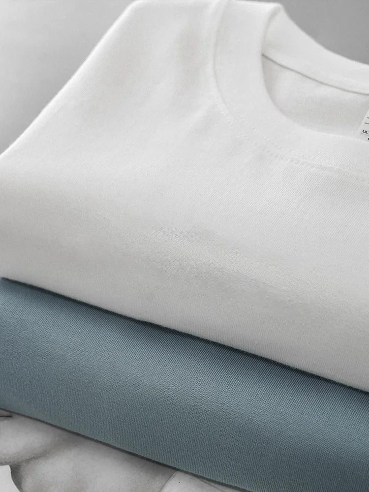 DUKEEN Men's 260G Long Sleeve T Shirts 2025 Spring Pure Cotton Solid Color Basic Crew-Neck Undershirt Men's Loose Tops 11 Color