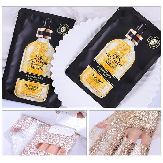 10pcs 24K Gold Hyaluronic Acid Face Mask Moisturizing Firming Hydrating Beauty Skincare Sheet Masks Facial Mask Face Care