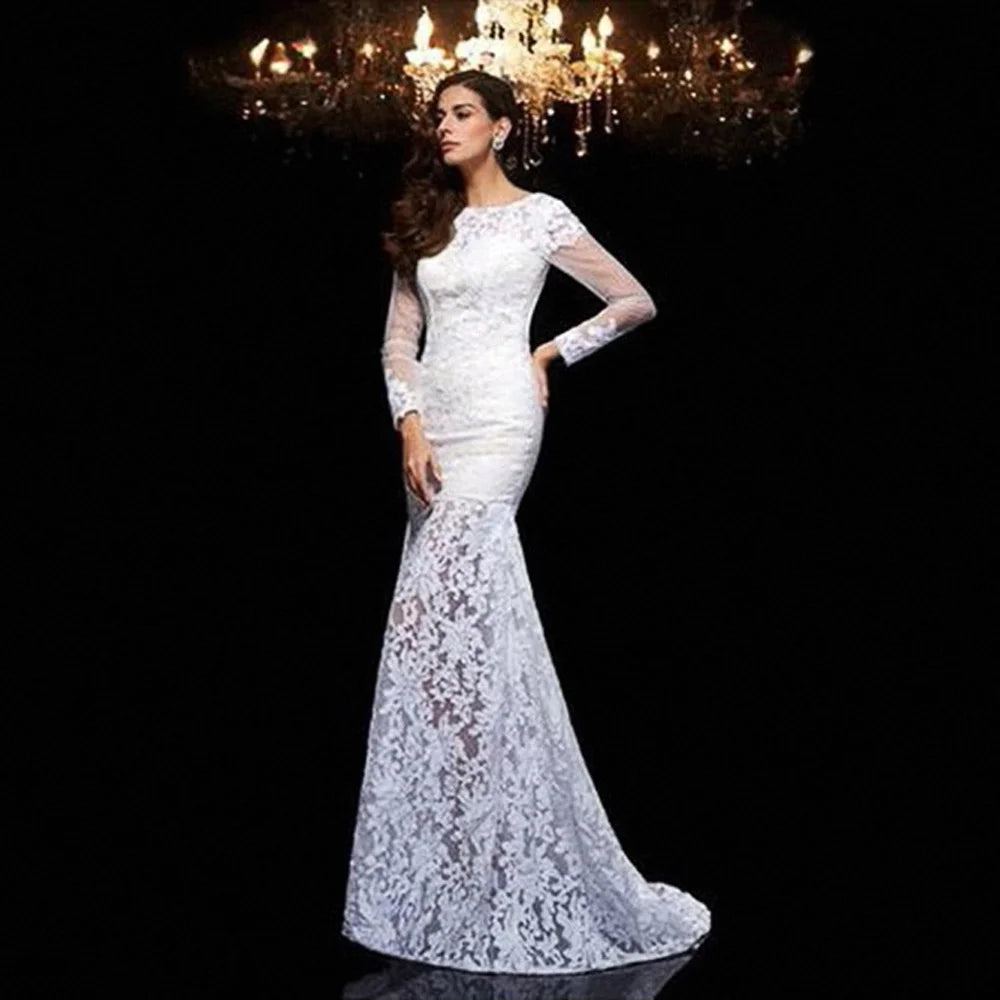 Evening wear Dresses: Floor-Length Long Sleeved Lace of Formal Evening