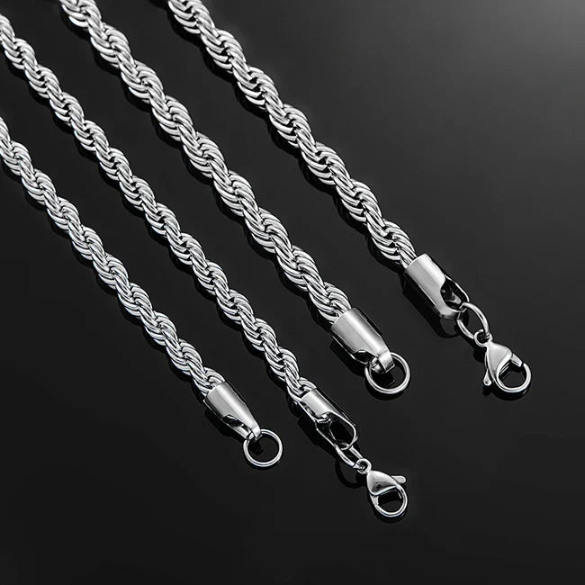 2.3mm/3mm/4mm/5mm/6mm Stainless Steel Twisted Rope Chain Silver Color Necklace for Men Women 16 to 30 Inches