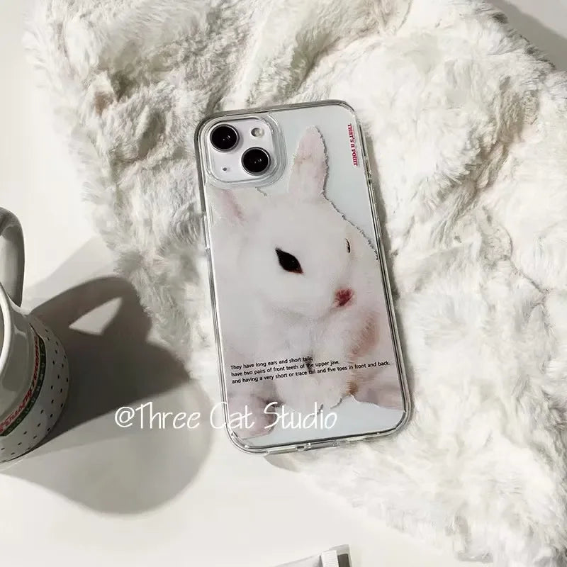 Cute Hazy Rabbit Korean INS Cartoon Phone Case For IPhone 16 15 14 13 12 11 Pro Max XR XS Max 7 8 Plus Kawaii Cover Case Funda