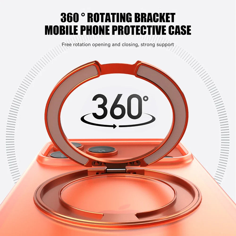 360° Rotating Magnetic Ring Stand Case for MagSafe for iPhone 17 Pro Max 17 Air Matte Transparent Shockproof Phone Cover
