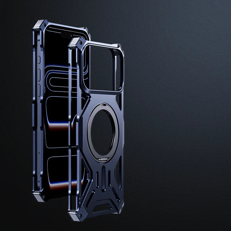Metal Hollow Heat Dissipation Case For iPhone 17 Pro Max Magnetic Aluminum Alloy 360 Rotating Ring Holder Bracket Stand Cover