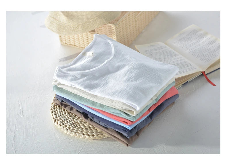 Retro Raw Edge T-Shirt for Men, 100% Cotton, Lightweight,Breathable,Slim-fit, Monochromatic, O-Neck, Casual Basic Top