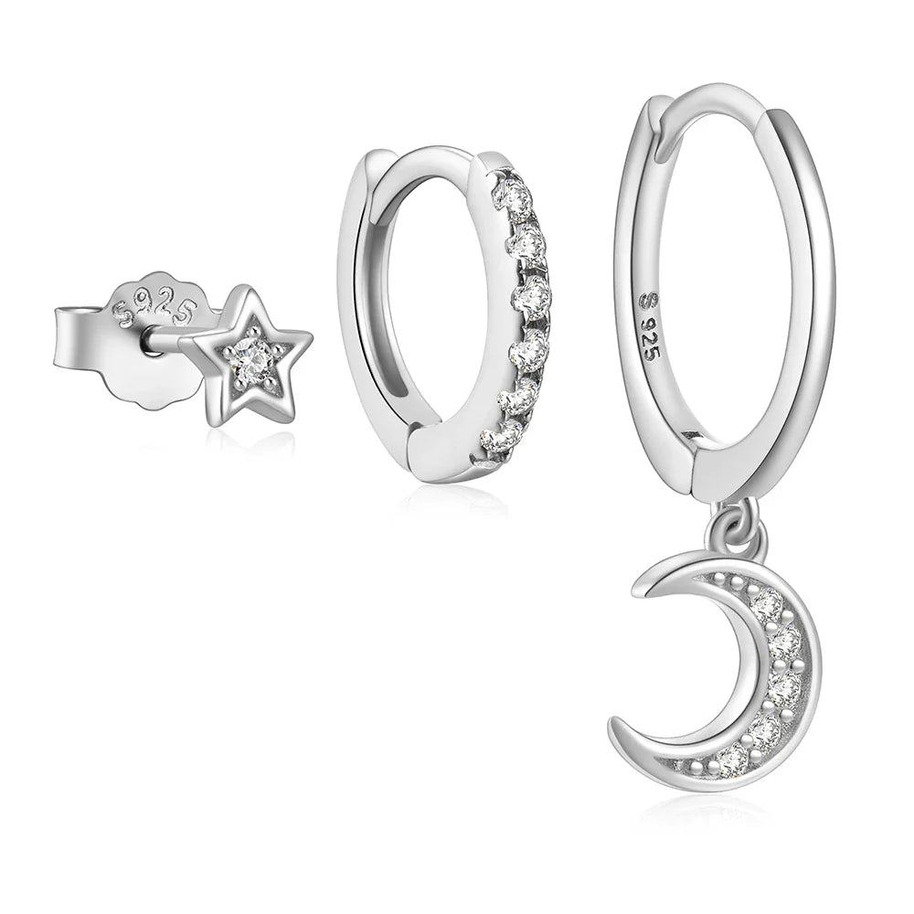 ROXI 925 Sterling Silver 3PCS DIY Hoop Earring With Piercing Stud Earring Set Women Men Party Wedding Jewelry Set pendientes 925