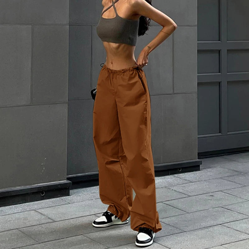 Y2k Cargo Women Drawstring Pants Low Waist Sweatpant Streetwear Vintage Baggy