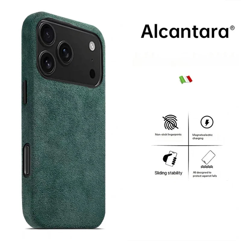 Real Italy Alcantara Magsafe Case for iPhone 17 Pro Max Air Premium Magnetic Cover Leather Cases for iPhone 16 17 Pro Max