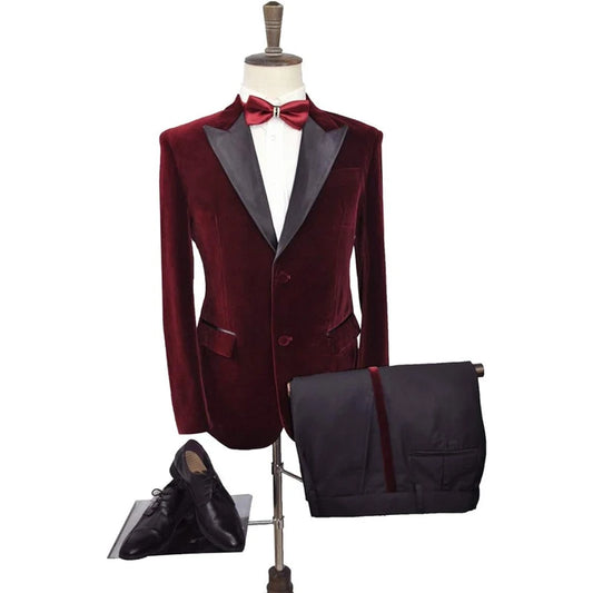 Tuxedo for Mens: Men's Velvet Blazer 2 Piece Slim Fit Suit Jacket Two Button Tuxedo