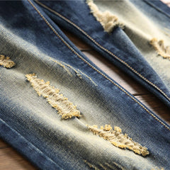 Denim Jeans Straight Scratches Fashion Men's Pants Luxury Vintage