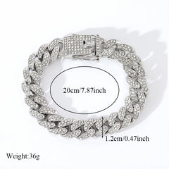 Silver Color Thick Cuban Necklace Bracelet Set For Women Punk Zircon