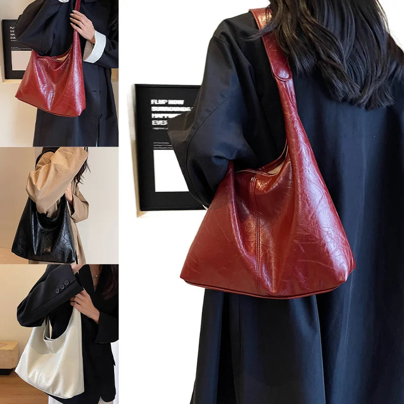 Soft PU Leather Shoulder Bag for Women Large Capacity Handbag Commuter