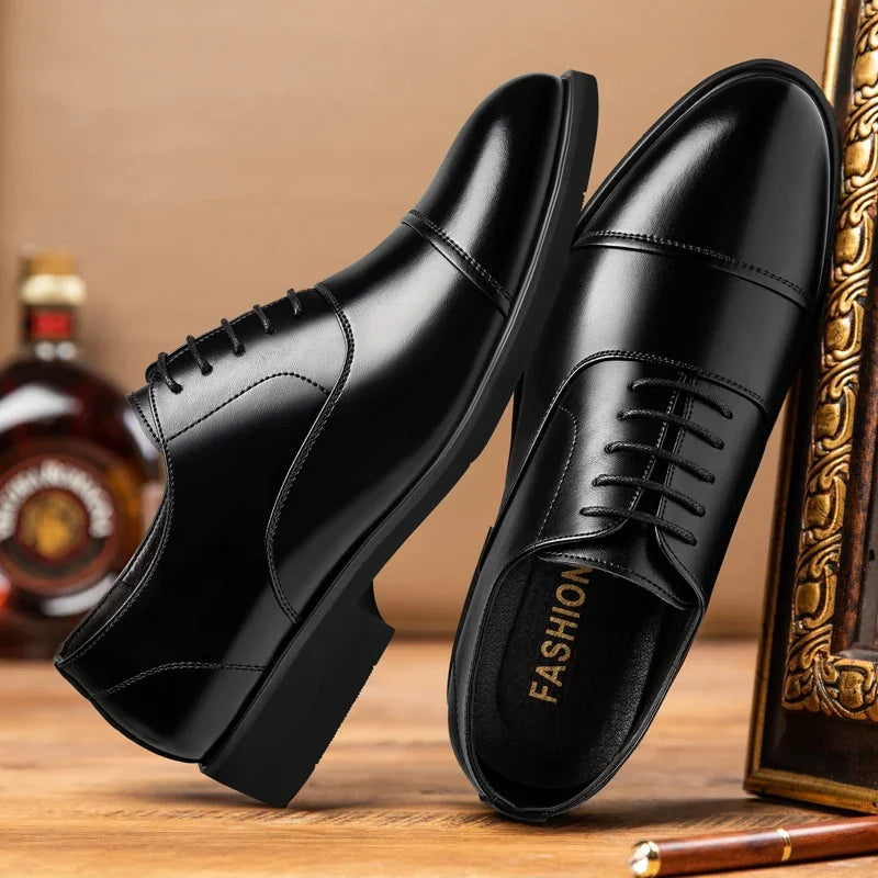 New Men 37-46 Men's Flat / 6CM Heightening Elevator Shoes Business Formal Leather Shoes Man British Casual Wedding Suit Shoes