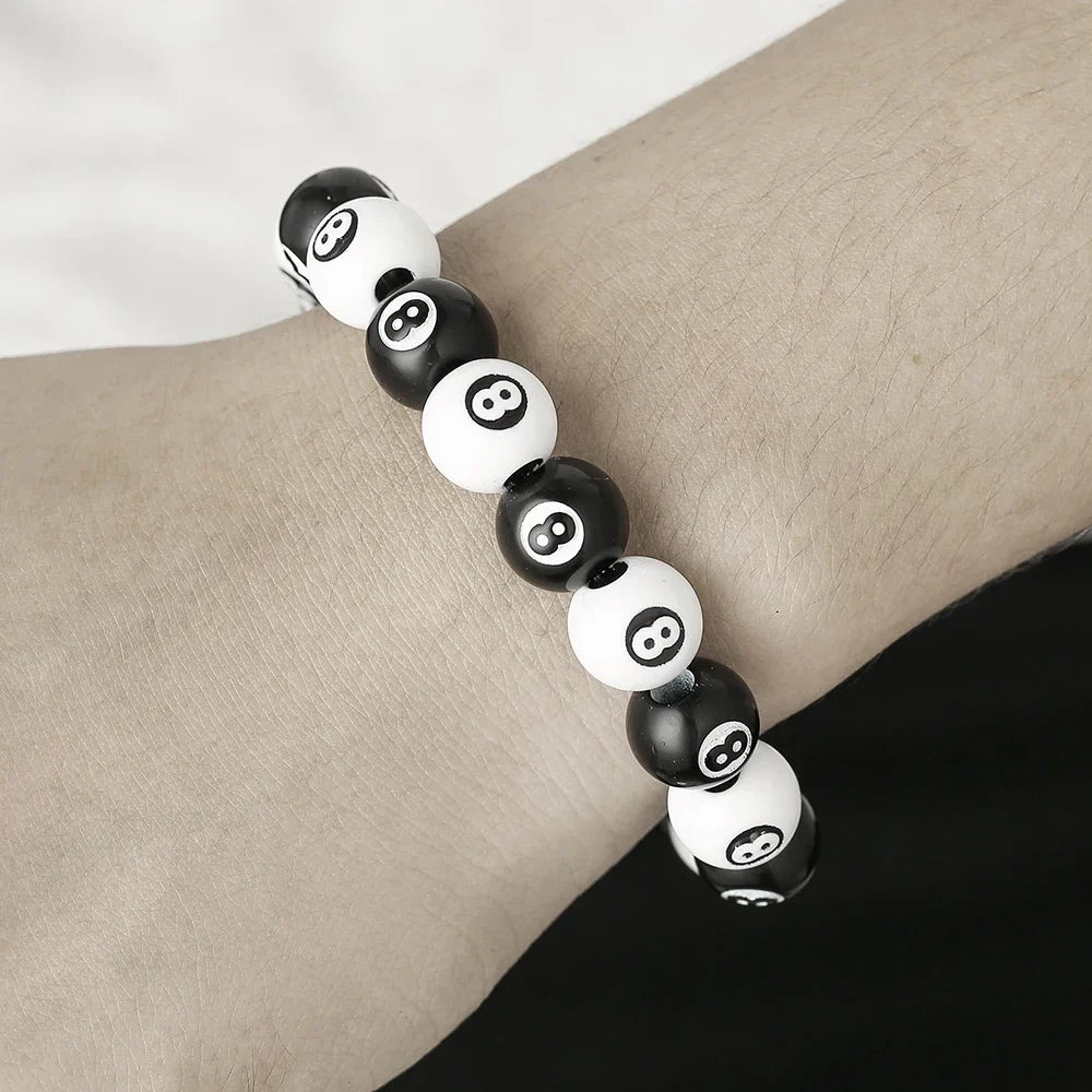 Hot-Selling Creative Billiards Black 8 Bead Bracelet Billiards Figure Eight Elastic Bracelet Accessory Couple Bracelet Jewelry