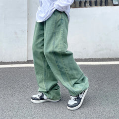 Harajuku Style Straight Jeans Men's Y2k Streetwear Trend Green Purple Trousers