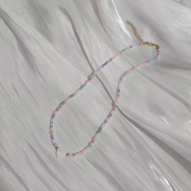 Bohemia Handmade Rainbow Seed Beads Simple Choker Necklace Candy Color Neck Chain Women's Wild Sweet Colorful Collar Jewelry