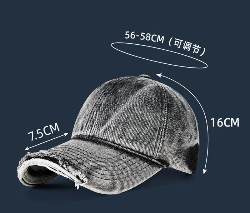 2024 Fashion New Denim Wash Do Old Vintage Baseball Cap Lady Fashion Hiphop Snapback Hat Men Big Size Sun Caps 55-62cm