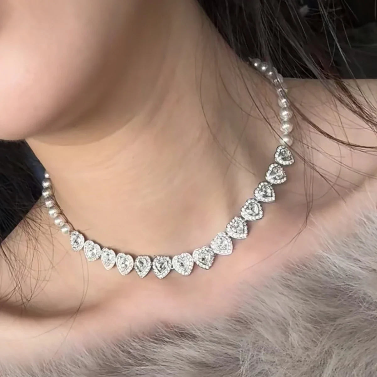 2025 New Trend Fine Wedding Jewelry Set Charm Silver Heart shaped Crystal Luxury Pearl Necklace Earrings Romantic Gift for Women