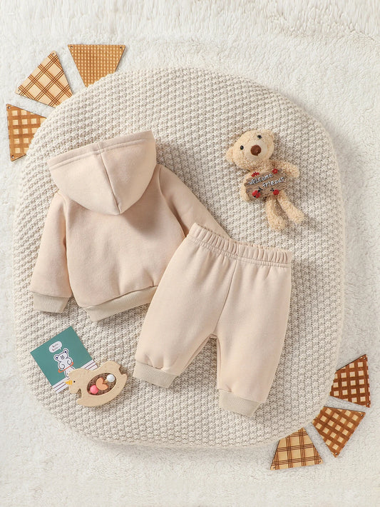 Baby Boys Solid 2PCS Antumn/Winter Long Sleeve Hooded Sweatshirt +Trousers For Newborn-6M Daily Cute Clothing Set