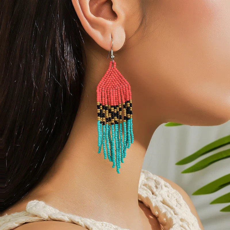 MYYA  White Rice Beads Earrings For Women Retro Boho Tassels Water Drop Earrings Exaggerated Ethnic Style Earrings Jewelry