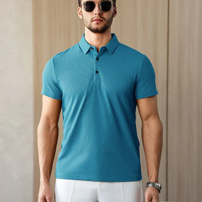 New Men's Business Casual Short Sleeved Shirt Solid Color Polo Shirt Fashionable Breathable Comfortable Versatile Top
