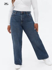 Plus Size Wide Leg Women Jeans Stretchy Full Length Ladies Women Jeans