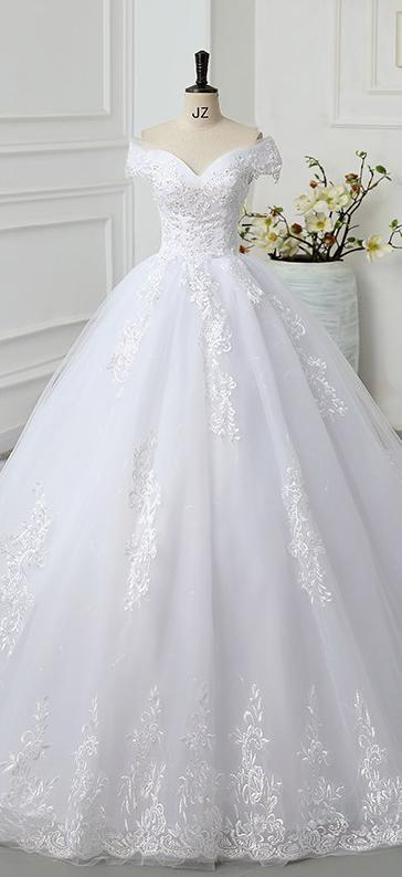 White Bridesmaid Dresses: Off The Shoulder Wedding Dress light Appliques Pearls