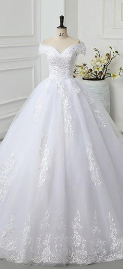 Off The Shoulder Wedding Dress light Appliques Pearls Lace Fashion