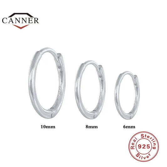 CANNER 6MM 8MM 10MM 3pcs/set Glossy Round Huggie Piercing Earrings 925 Sterling Silver Cartilage Women Hoop Earing Fine Jewelry