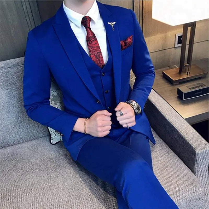 Beach Wedding Outfit Men: Men's 3-Piece Suit Set - Blazer, Vest & Trousers for Weddings
