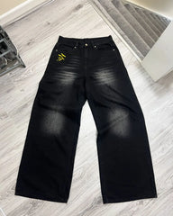 Y2K Baggy Jeans Vintage Men Black Washed Hip Hop Goth Denim Pants