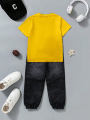 Boys Basketball Graphic Knit Pants Set, Street-Casual Style. Urban Outfit for Ages4-7, Spring-Summer