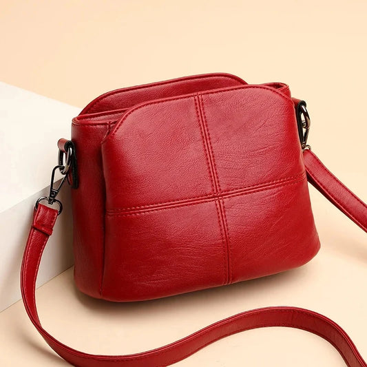Vintage Women's Soft PU Leather Shoulder Bag Square Solid Color Crossbody Middle