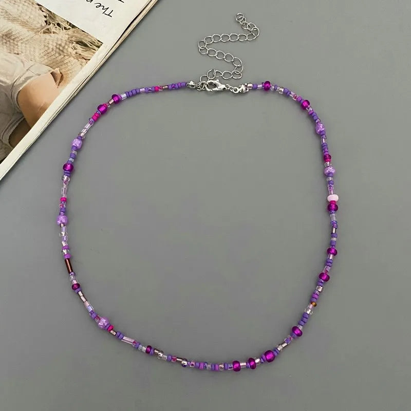 1 pc Irregualr Glasses Beads Choker Necklace for Women Fashion Trendy Popular Short Neck Jewelry Colorful Necklace  Wholesale